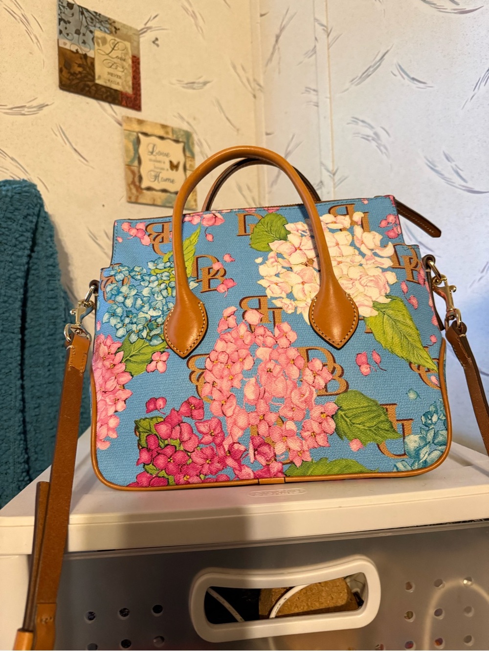 Dooney & Bourke Blue hydrangea Satchel small shopper - Picture 3 of 12